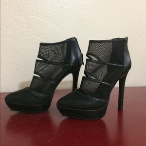 Black see through mesh heels